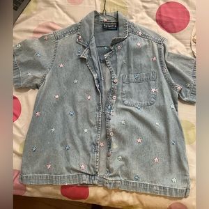 Vintage button-down denim shirt with embroidered stars
